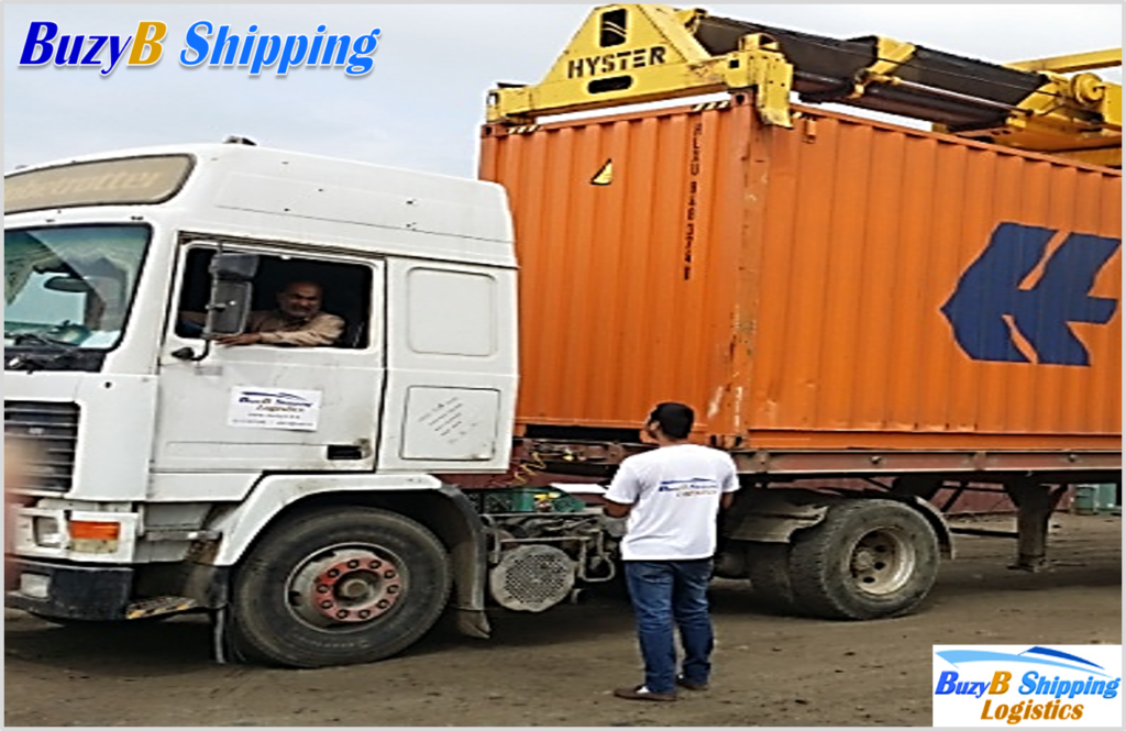A view of heavy transport vehicles lined up on a container terminal in Saudi Arabia.