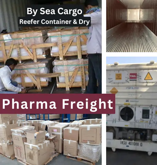 the picture show Pharma freight being shipped and handled at jeddah port and dammam port